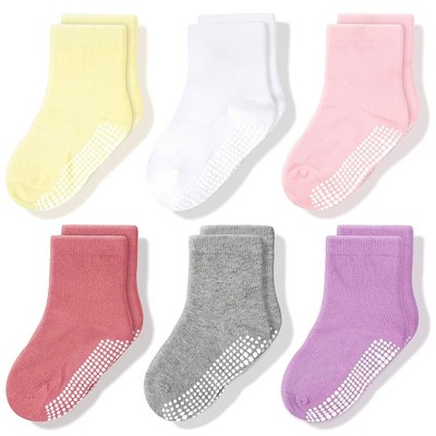 Cozyway Non-Slip Crew Grip Toddler Socks, 6 Pack for Girls, Pastel Colors, 3-5 Years Old
