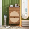 KTMBDW 2 Flip Drawers Shoe Storage Cabinet with 1 Drawer,Rattan Shoe Organizer with Wood Legs,Freestanding Narrow Shoe Rack Cabinet for Entryway - 2 of 4