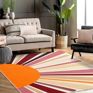Modern Washable Area Rug Sunrise Colorful Indoor Throw Carpet for Living Room Bedroom - 1 of 4