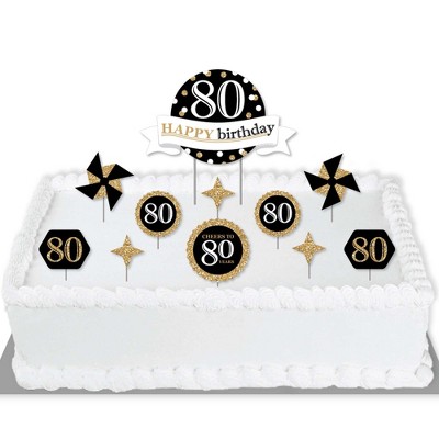 Big Dot of Happiness Adult 80th Birthday - Gold - Birthday Party Cake Decorating Kit - Happy Birthday Cake Topper Set - 11 Pieces