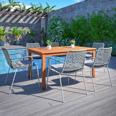 Rossbeg 7pc Eucalyptus Wood Patio Dining Set with Rectangular Table - Amazonia