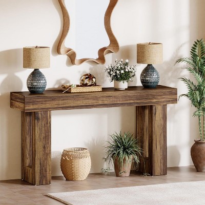 63-Inch Light Brown Farmhouse Wooden Console Table