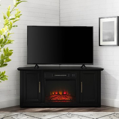 Black Corner TV Stand with Fireplace and Cabinets