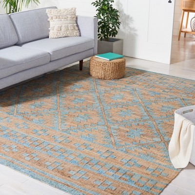 Handwoven Blue and Natural Tribal Flatweave Area Rug 5' x 8'