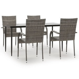 vidaXL Garden Dining Set Black PE rattan, powder-coated steel, glass - Gray 63" table length 4 - 1 of 4