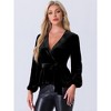 INSPIRE CHIC Women's Velvet Elegant Tie Waist Long Sleeve V Neck Wrap Peplum Blouse - 4 of 4