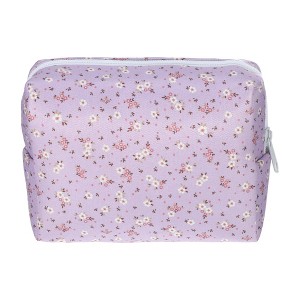 Unique Bargains Portable Floral Cosmetic Bag Purple 1 Pc - 1 of 3