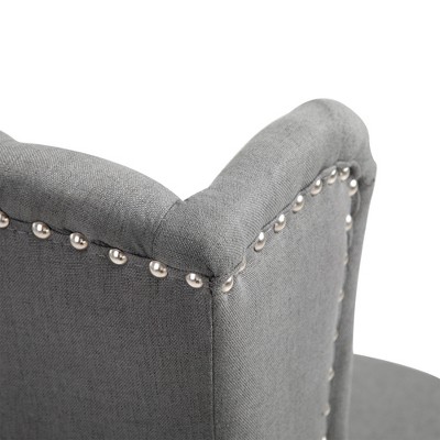 Dark Grey Upholstered Wingback Bar Stools with Wood Legs, Set of 2