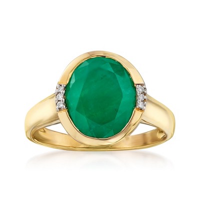 Ross-Simons 3.00 Carat Emerald Ring With Diamond Accents in 14kt Yellow Gold