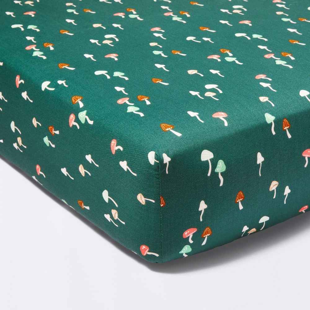 Photos - Bed Linen Fitted Crib Sheet Mushroom - Green - Cloud Island™