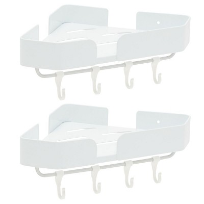 Juvale 2 Sets Bathroom Corner Shelves, Wall Mounted Shower Caddy, Wall Mounted Storage Organizer Shelf (12.5 x 8.2 In, White)