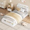 Twin Size Bed Frame, Wooden Beds with Storage Headboard and Raised-Foodboard for Kid, Twin-Floor Low Platform Bed for Bedroom, No Box Spring - 3 of 4