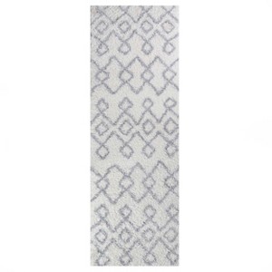 Boho Geometric Diamonds Plush Indoor Shag Area Rug or Runner by Blue Nile Mills - 1 of 4