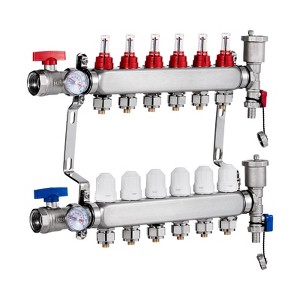 VEVOR 6-Branch Radiant Heat Manifold, 1/2" PEX Tubing Manifold, Stainless Steel PEX Manifold for Hydronic Radiant Floor Heating, Silver - 1 of 4
