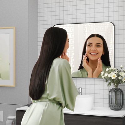 Bathroom Mirror,  Black Metal Frame Rectangle Mirror
