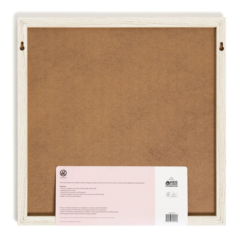 U Brands 16&#34;x16&#34; Magnetic Dry Erase Planner Board Rustic White Frame, 3 of 9