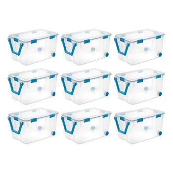 Sterilite 120qrt. Multipurpose Clear Plastic Storage Container Box with Latching Lids and 2 Rear Wheels