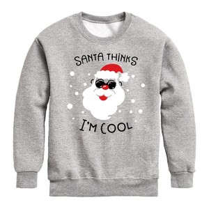 Boys' - Instant Message - Santa Thinks Im Cool Christmas Graphic Long Sleeve Fleece Sweatshirt - 1 of 4