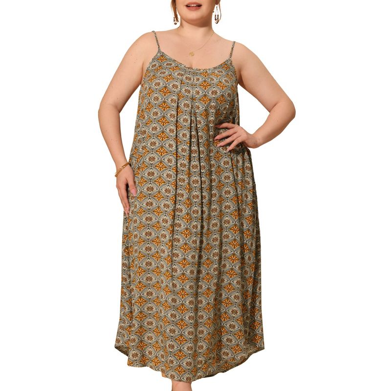 Agnes Orinda Women's Plus Size Summer Beach Bohemian Pattern Sleeveless Strap Maxi Sundresses, 2 of 6