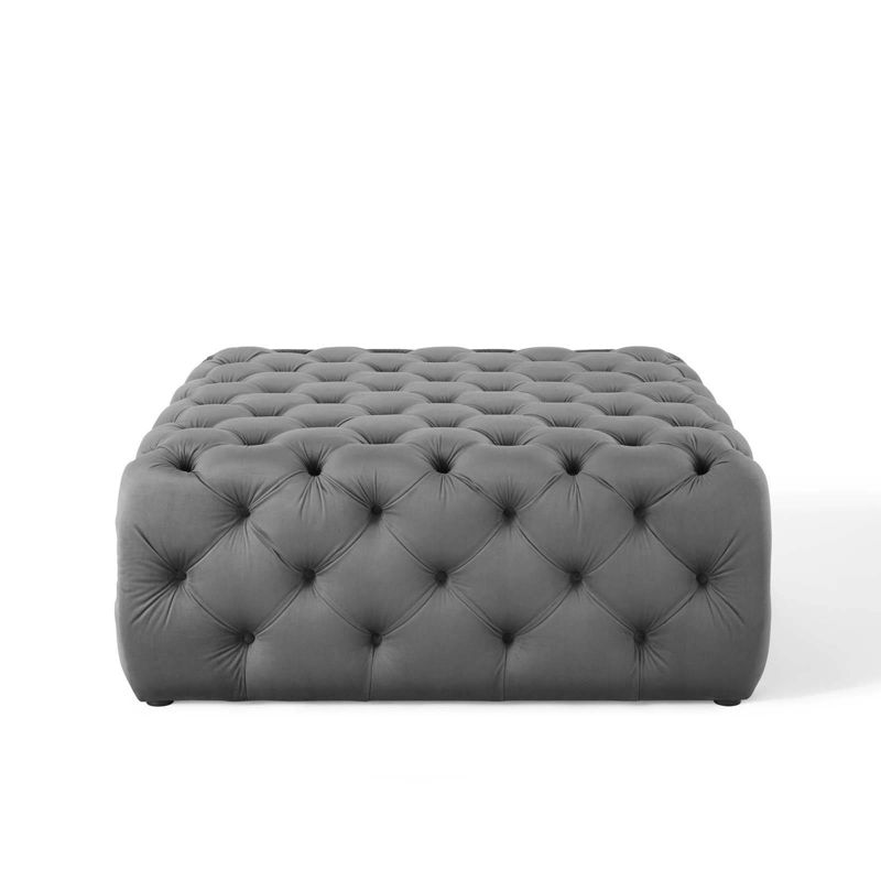 Amour Tufted Button Large Square Performance Velvet Ottoman Gray - Modway, 5 of 10