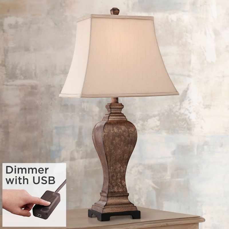 Regency Hill Edgar Traditional Table Lamp 29" Tall Bronze with USB Cord Dimmer Geneva Taupe Rectangular Shade for Bedroom Living Room Bedside Office, 2 of 10