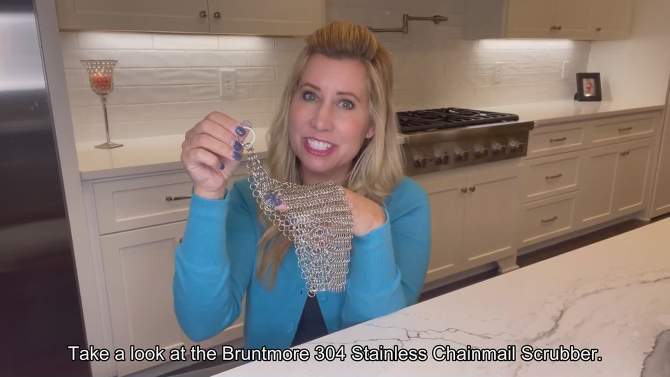 Bruntmor 18/10, 8" x 8" 304 Stainless Steel Chainmail Scrubber, for Cast Iron Pans and Pots and More Cookware, 2 of 3, play video