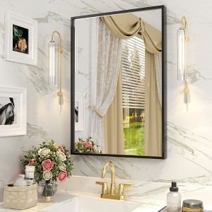 Apmir H Rectangular High-Strength Tempered Glass and Aluminum Alloy Framed French Cleat Mounted Wall Decor Bathroom Vanity Mirror in Matte Black - 1 of 4