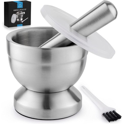 Zulay Kitchen 4-Inch Stainless Steel Mortar and Pestle Set Small - 1 Cup Pestle and Mortar With Protective Lid & Brush - image 1 of 4
