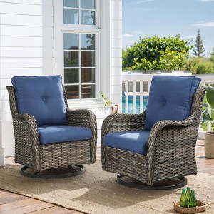 SUGOLD Outdoor Swivel Rocker Wicker Patio Chairs All-Weather Set of 2, Rattan Rocking Chair Furniture All-Weather Set(Grey,Blue), Ideal for Deck, Porc - 1 of 1