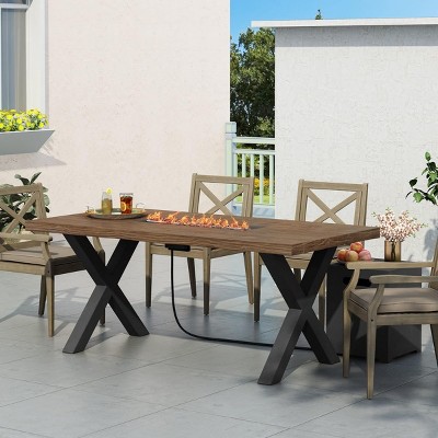 Coolbibila Outdoor Concrete Wood-Pattern Propane Fire Table,Rectangular 40,000 Btu Patio Propane Gas Outdoor Fire Pit,Tank Cover Not Included