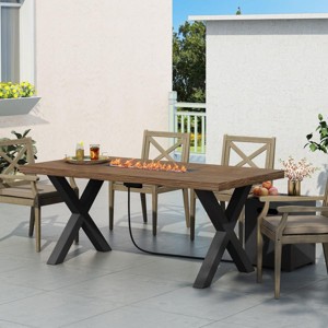 Coolbibila Outdoor Concrete Wood-Pattern Propane Fire Table,Rectangular 40,000 Btu Patio Propane Gas Outdoor Fire Pit,Tank Cover Not Included - 1 of 4