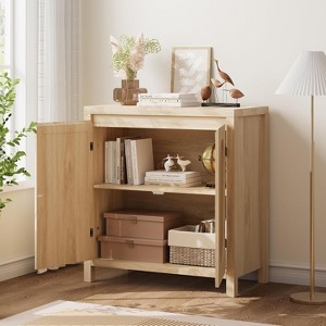 31 Inch Small Sideboard Buffet Cabinet with Glass Doors Adjustable Shelf and Black Finish Natural - 1 of 4