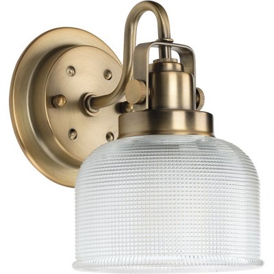Progress Lighting Archie 1-Light Wall Sconce, Vintage Brass, Prismatic Glass Shade