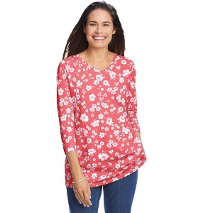 Woman Within Perfect Printed Three-Quarter Sleeve V-Neck Tee - 1 of 4
