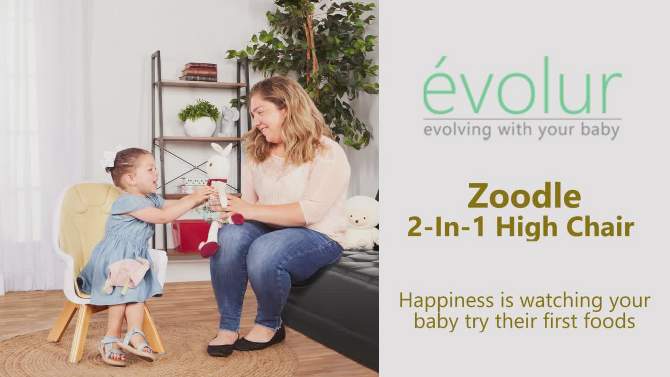 Evolur Zoodle 2 in 1 Baby High Chair, Easy to Clean, Removable Tray, Compact and Portable Convertible High Chair for Babies and Toddlers, Black, 2 of 16, play video