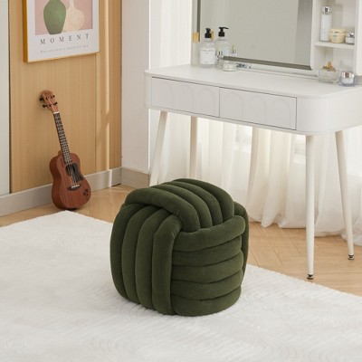 Chenille Fabric Modern Knot Design Ottoman Makeup Stool Footstool, Comfortable and Stylish Seat for Living Room, Bedroom ,Beige
