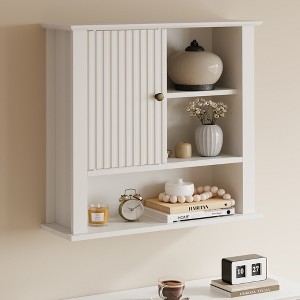 Heynemo Medicine Cabinet with Fluted Sliding Door, Bathroom Cabinet Wall Mounted with Adjustable Shelves, Over the Toilet Storage, TSCA & EPA, White - 1 of 4