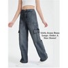 Mocamel Girls' Straight High Belt Denim Overalls Personalized Pocket Solid Color Loose Wide Leg 8-14 Years Old - 2 of 4
