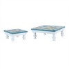 HomeRoots Set of Two Blue And White Solid and Manufactured Wood Floral Square Riser Tray - 3 of 4