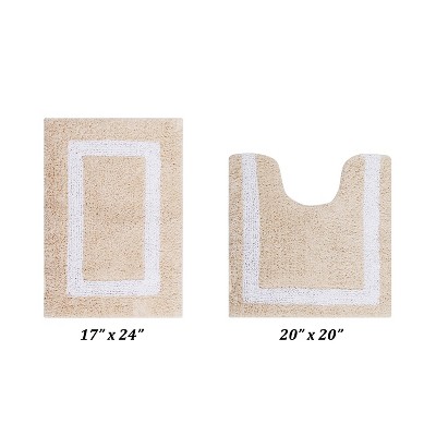 Hotel Bath Rug 100% Premium Cotton Tufted Weave Two Tone Reversible 2 Piece Bathroom Rug Set, Super Soft & Water Absorbent, Machine Washable Bathmat
