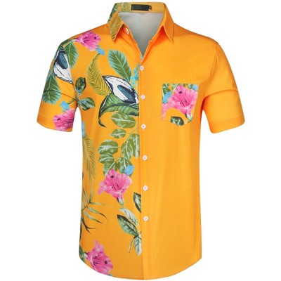 Lars Amadeus Men's Hawaiian Short Sleeves Summer Patchwork Floral