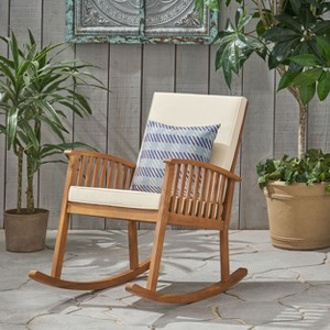 Christopher Knight Home Casa Outdoor Acacia Wood Rocking Chair with Cushion - 1 of 4