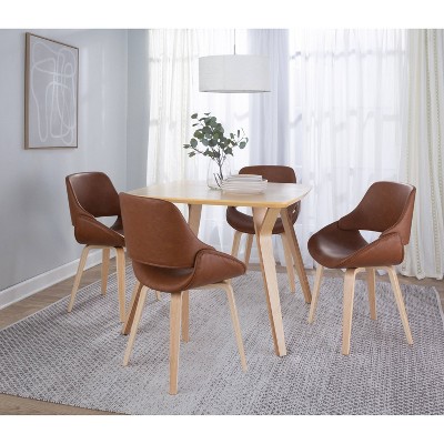 Camel Faux Leather and Natural Wood Upholstered Chair Set