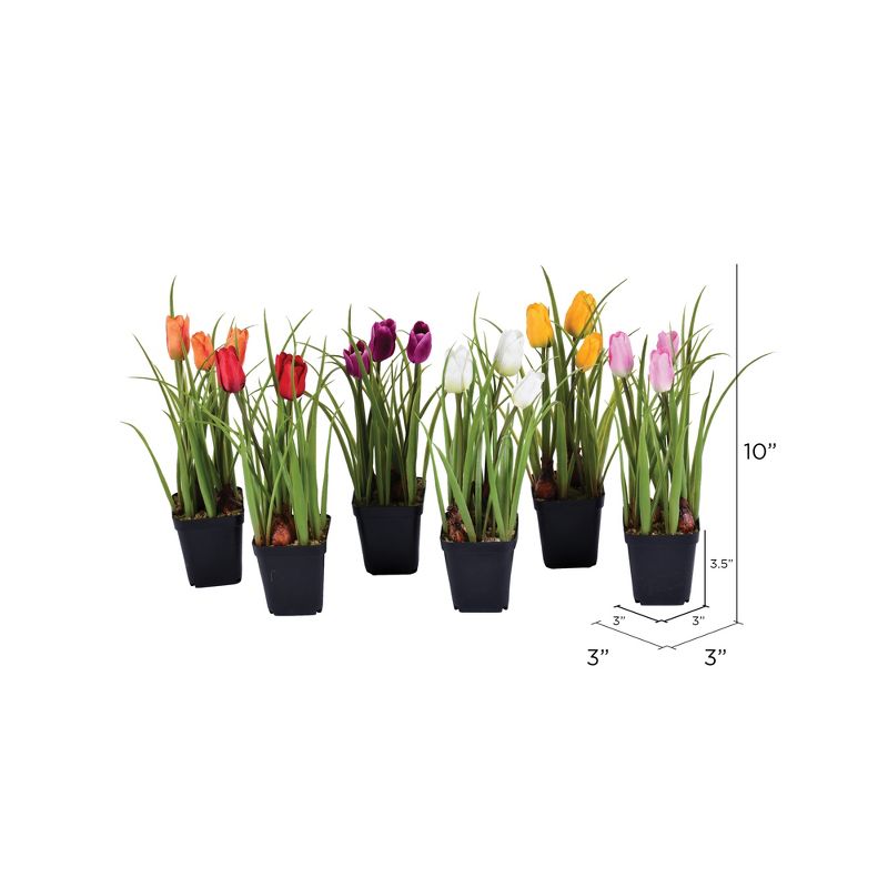Vickerman 10" Artificial Tulips in Black Plastic Planters Pots, Set of 6., 2 of 4