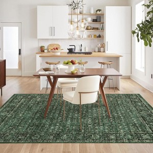 Washable Vintage Floral Distressed Rugs, Low Pile Non Slip Carpet, Soft Mat for Living Room Office Kitchen Laundry Hallway Entryway - 1 of 4