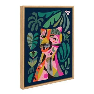 Kate & Laurel All Things Decor 18"x24" Sylvie Leopard Wall Art by Rachel Lee Natural: Mid-Century Modern, Framed Canvas, Animal Theme - 1 of 4