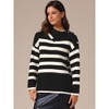 INSPIRE CHIC Women's Casual Lapel Collar Long Sleeve Striped Color Block Loose Pullover Sweaters - 2 of 4