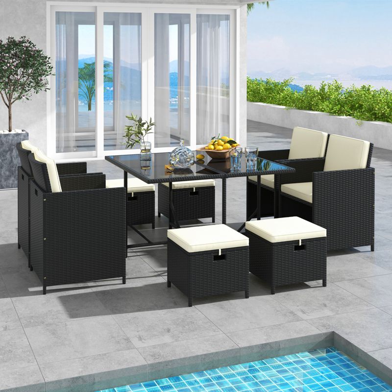 Costway 9 PCS Outdoor Dining Furniture Set Patio Conversation Set with Cushioned Seat, 5 of 11