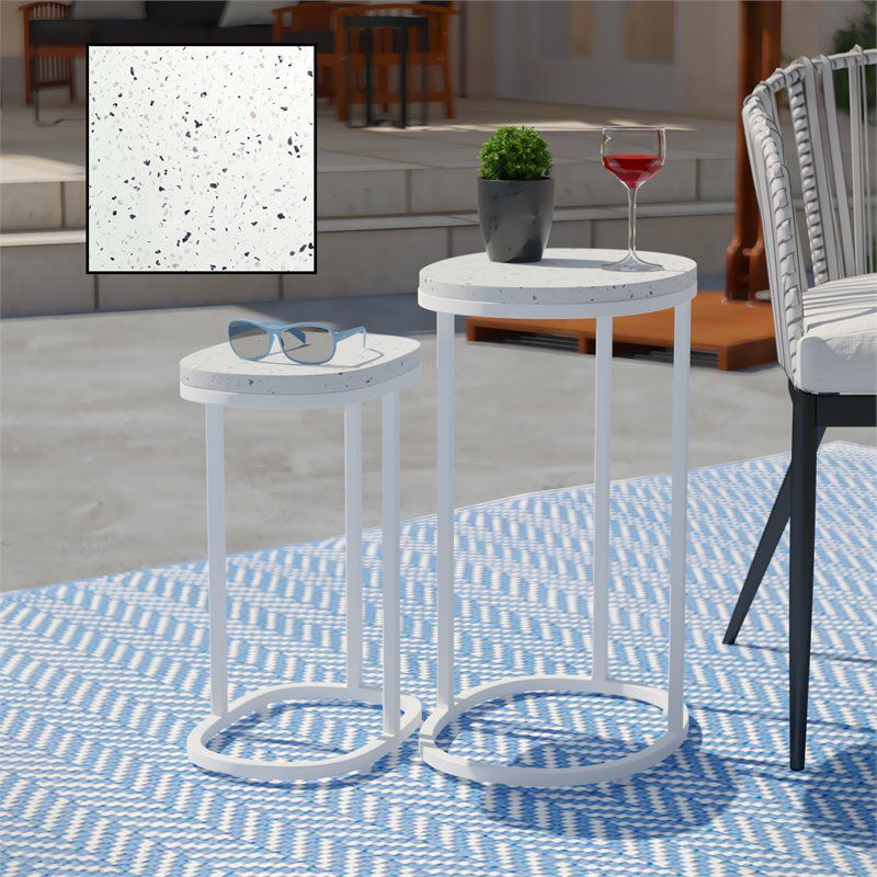 SEI Furniture Vicanno Terrazzo Outdoor Nesting Tables in White, 3 of 4