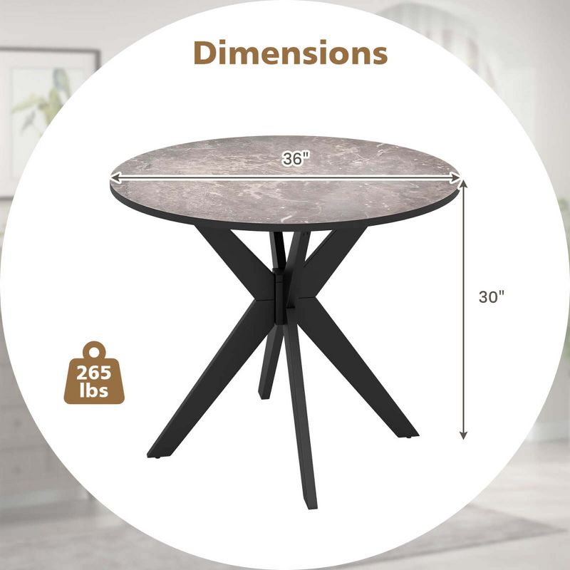 Costway Round Dining Table 36" Faux Marble Tabletop Rubber Wood Legs Kitchen White/Black, 3 of 11